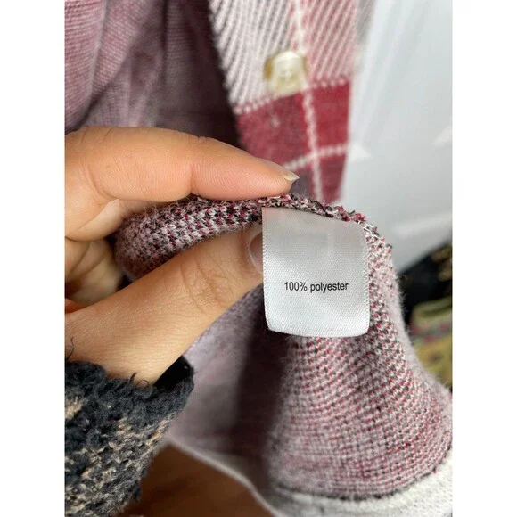 Maurices Plaid Academia Style Long Jacket Coat Red Ivory Open Front M - Picture 8 of 8